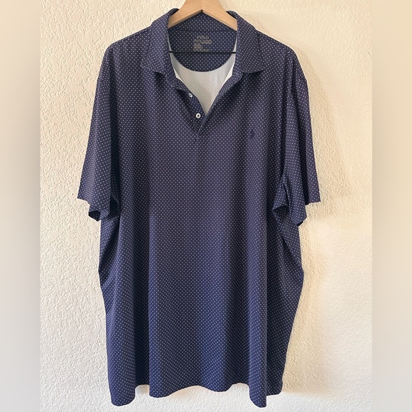 Polo Ralph Lauren Other - Polo Ralph Lauren Performance Navy Blue Polka Dot Polo Shirt XXL Golf Classic